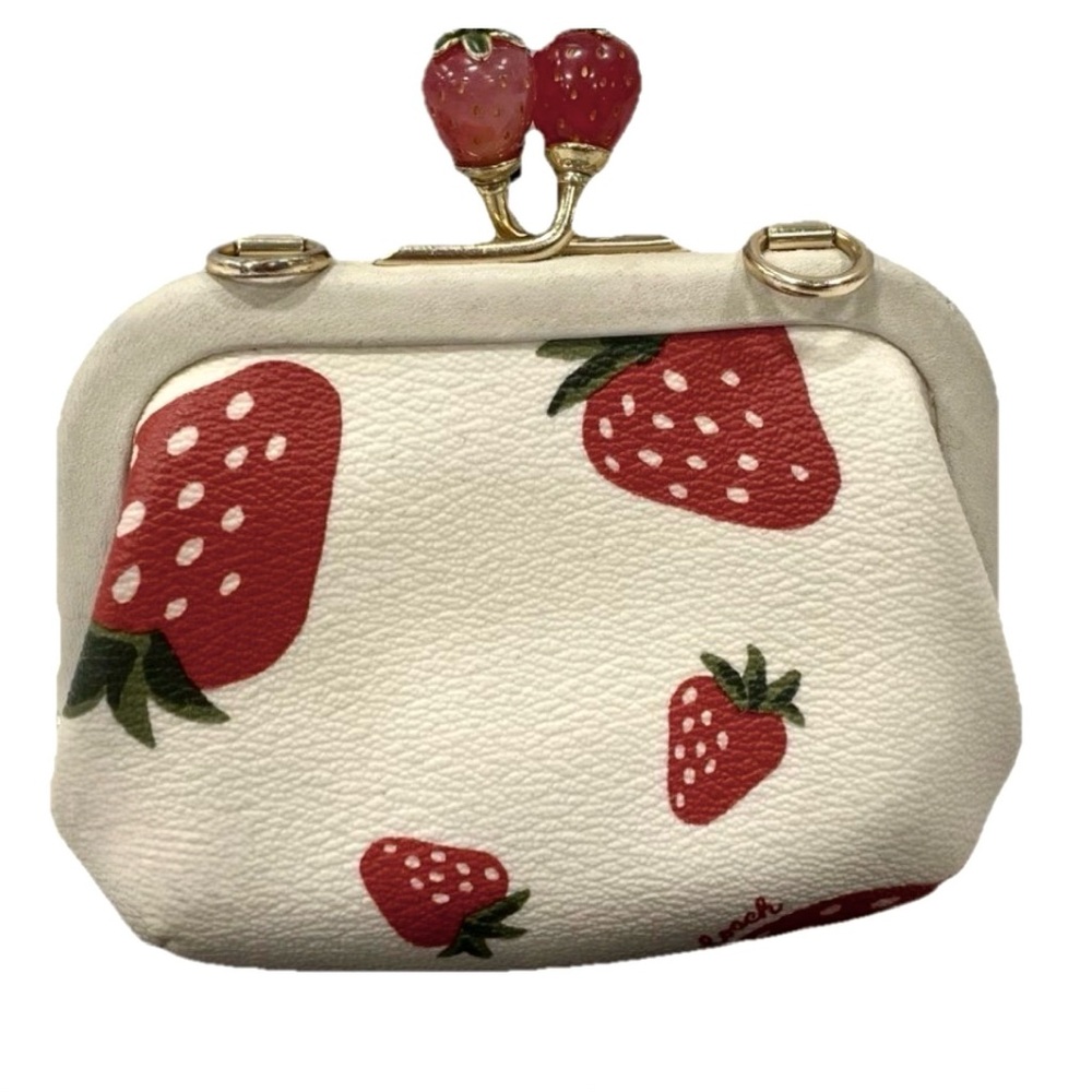 Sold! 🍓Coach Nora Kisslock Card Case Crossbody Chalk & Wild Strawberry + COA🍓 - Picture 5 of 13